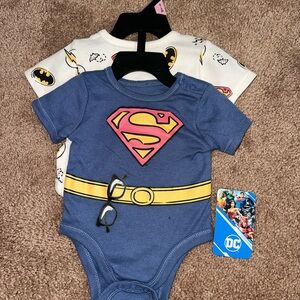 DC Superman and Batman Baby Bodysuit 2 pc Set - Blue and White